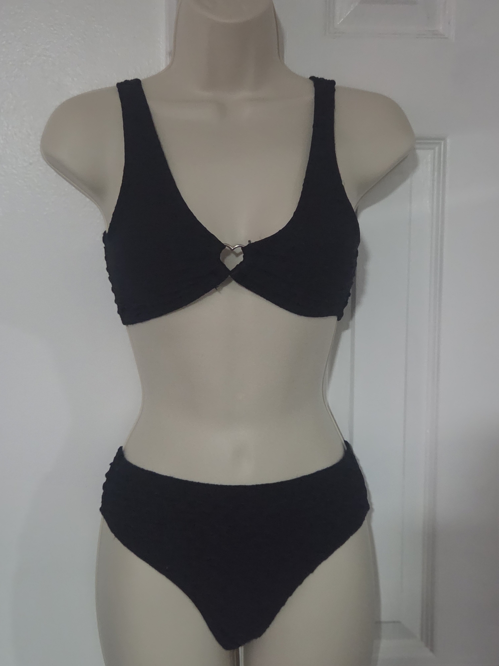 Black Kid’s Bikini Set with Heart Ring Detail